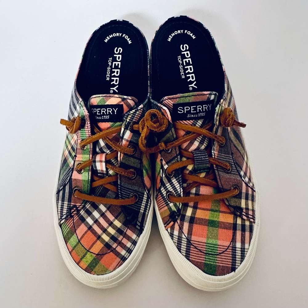 Womens Sperry Top Sider Crest Vibe Washed Plaid Mule Sneakers Shoes Size 6